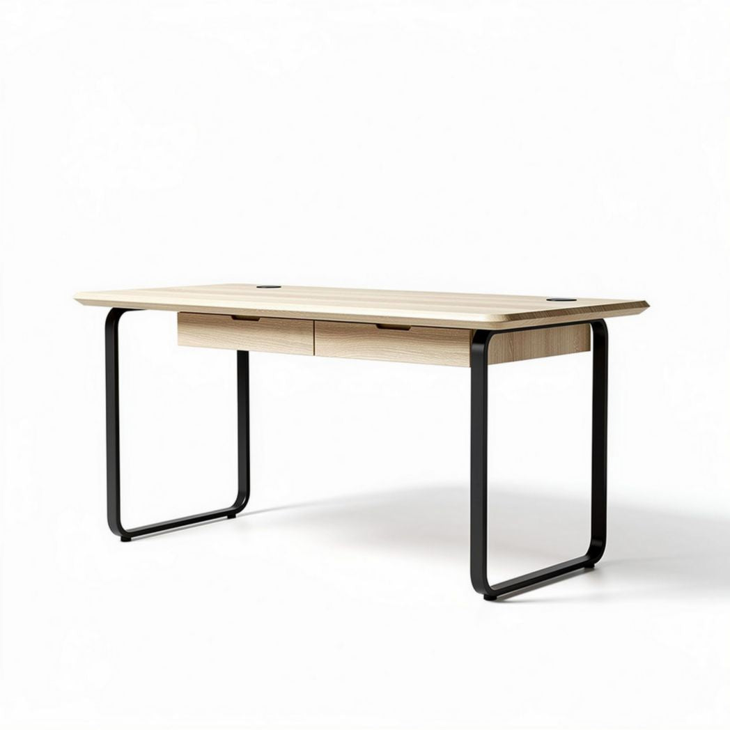 Wooden desk with two drawers and metal legs 120 x 60 x 75cm for home office
