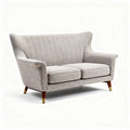 Two-seater sofa in light grey fabric with wooden legs 180 x 85 x 90cm
