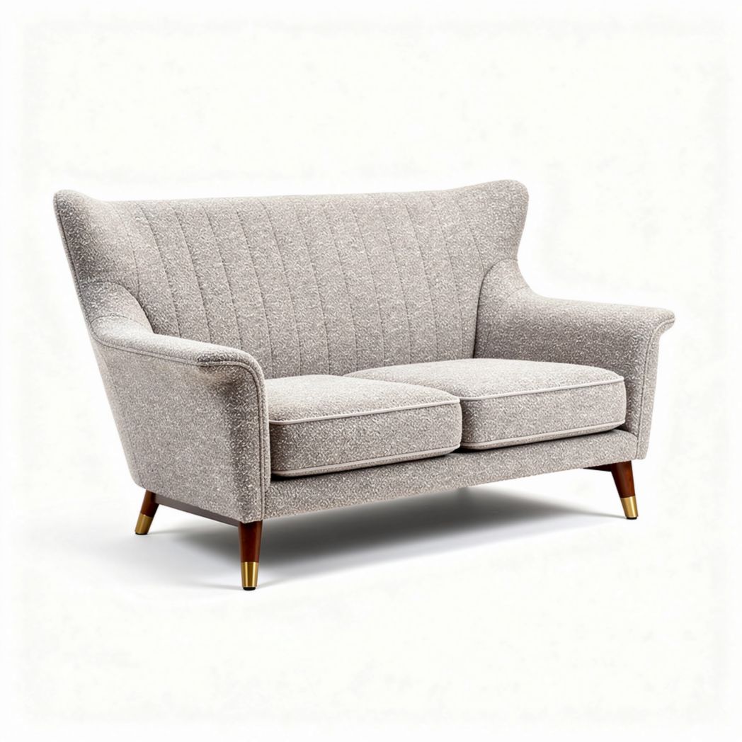 Two-seater sofa in light grey fabric with wooden legs 180 x 85 x 90cm