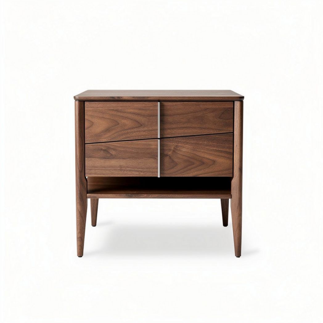 Walnut nightstand with two drawers and open shelf 50 x 40 x 60cm