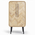 Wooden cabinet with chevron design two doors and black legs 70 x 40 x 100cm