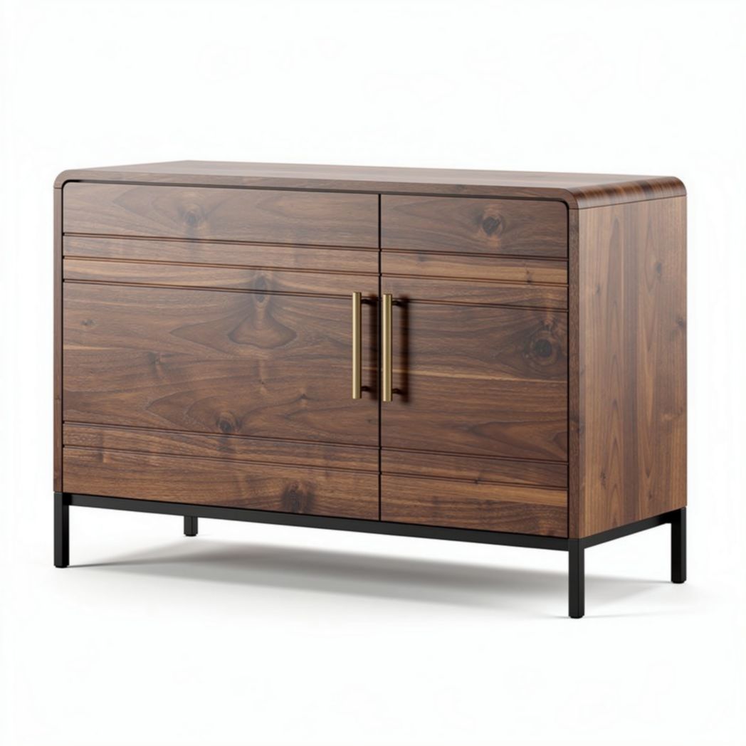 Wooden storage cabinet with metal legs and two doors 90 x 45 x 75cm