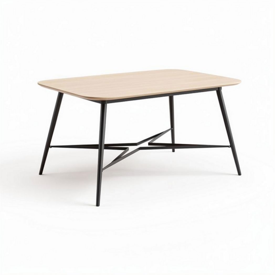 Rectangle dining table with wooden top and metal legs 120 x 80 x 75cm