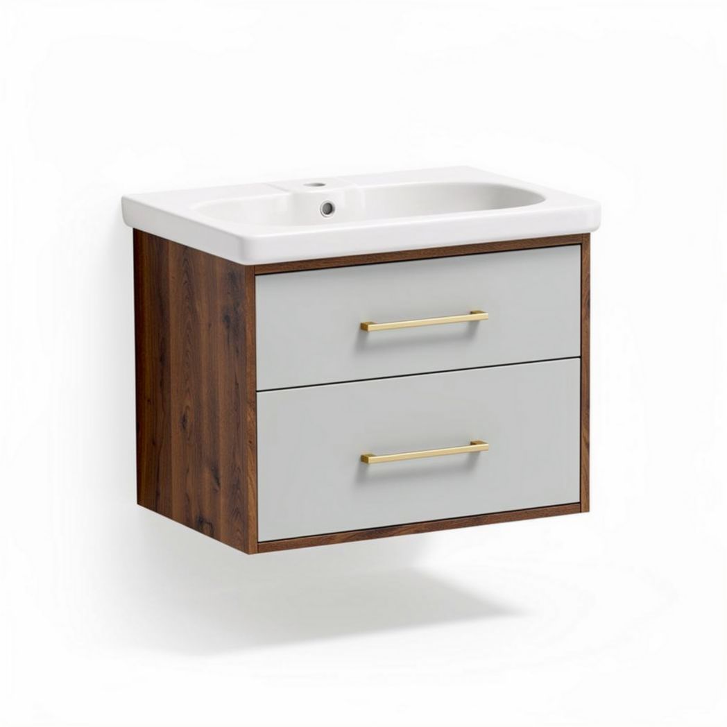 Wall-mounted bathroom vanity with ceramic sink and wooden cabinetry 80 x 50 x 45cm