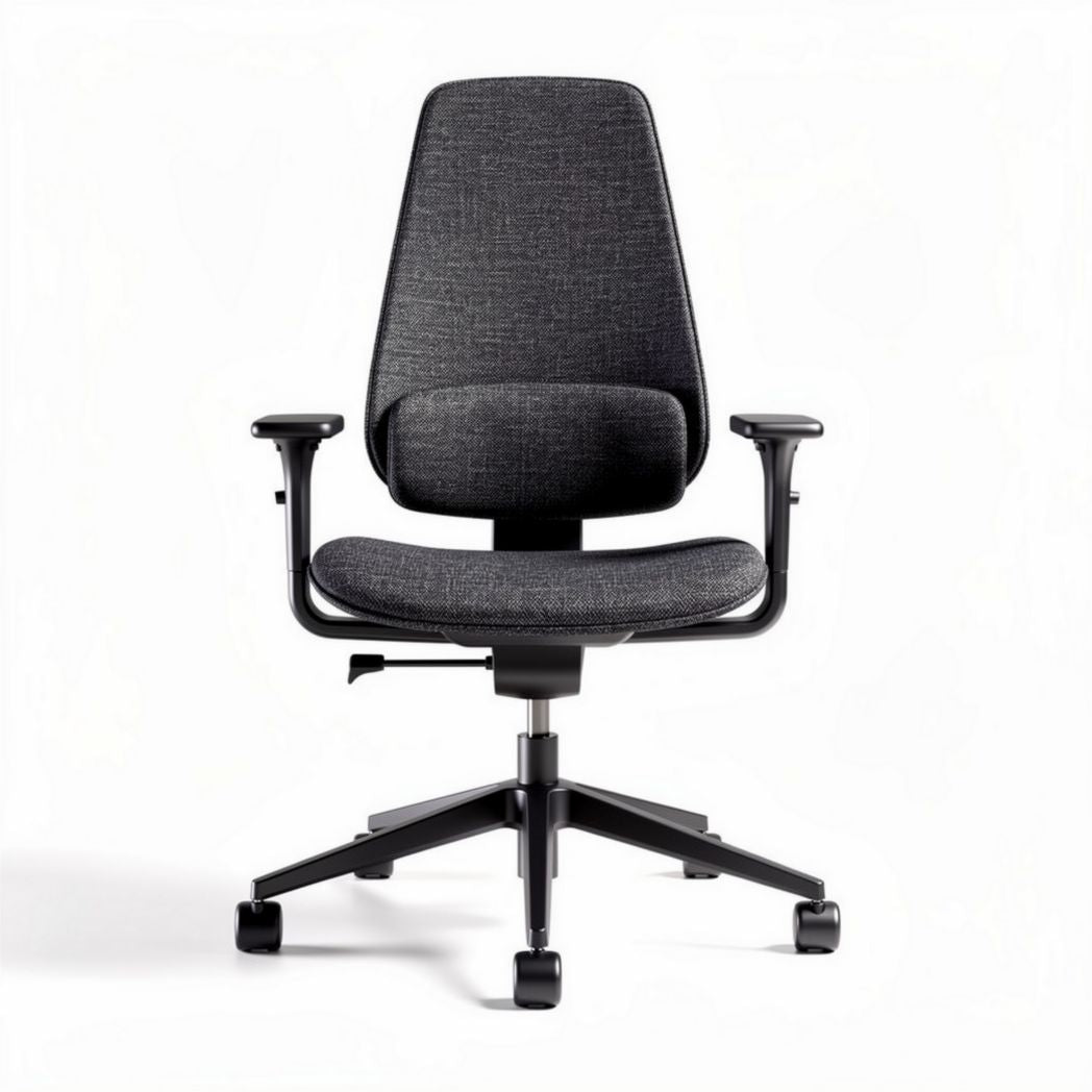 Ergonomic office chair with adjustable arms and breathable fabric in dark grey