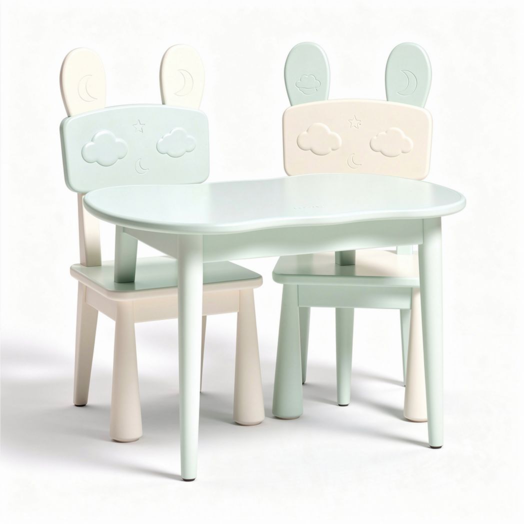 Children's furniture set with rabbit design made of wood in pastel colors 60 x 40 x 50cm