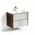 Wall-mounted bathroom vanity with two drawers in wood and white finish 80 x 45 x 50cm