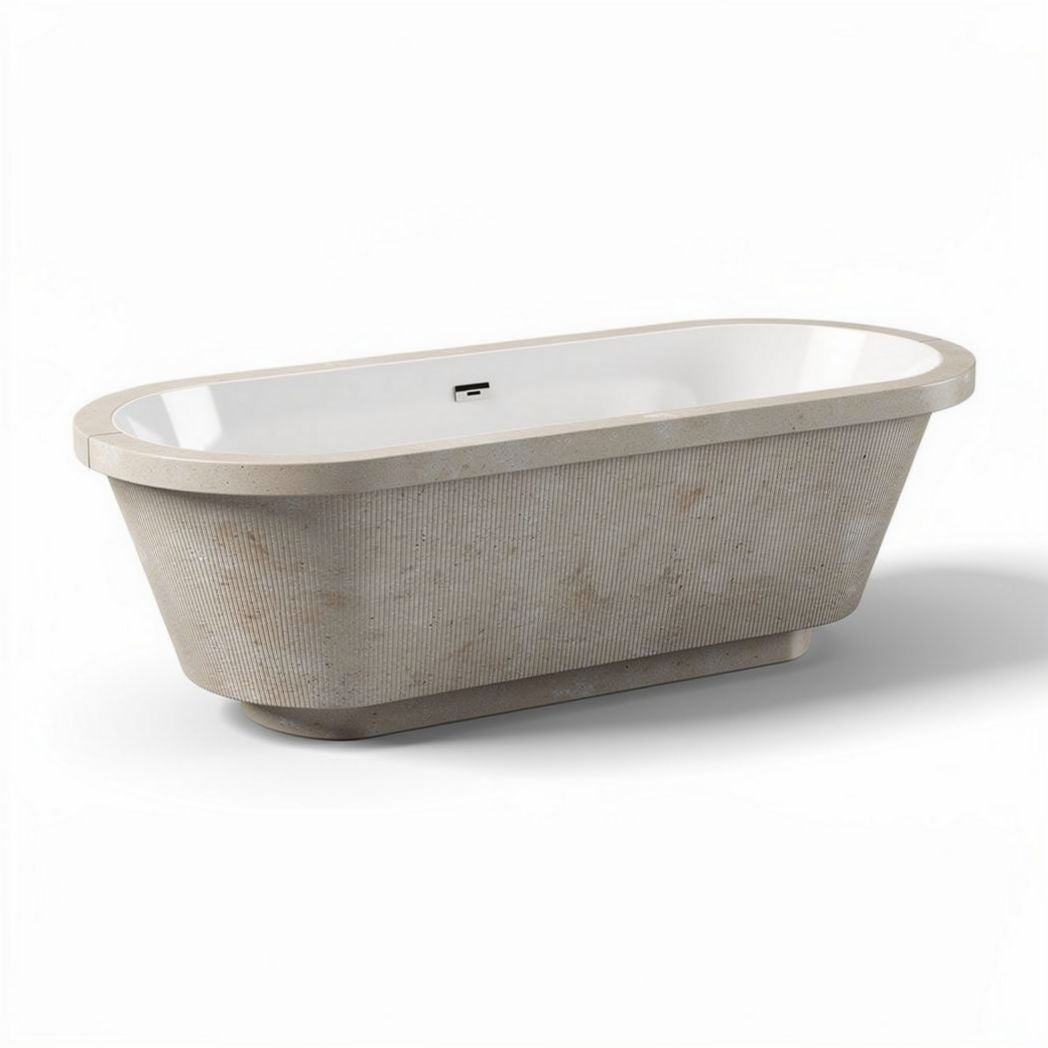 Stone freestanding bathtub with white acrylic interior 170 x 75 x 55cm