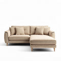 Fabric sectional sofa with chaise lounge and throw pillows in beige 200 x 90 x 85cm