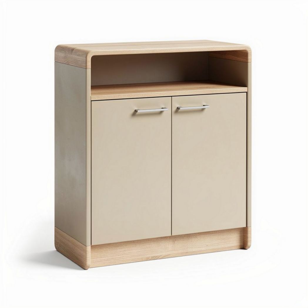 Wooden storage cabinet with two doors and open shelf beige 80 x 40 x 90cm
