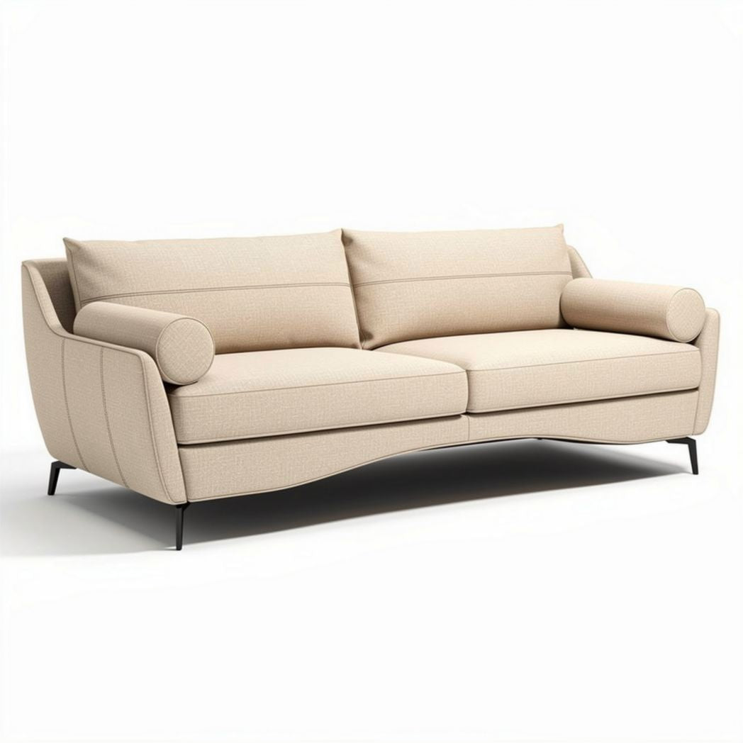 Beige fabric sofa with rounded arms 200 x 90 x 80cm for living room seating