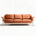 Leather sofa with three seat cushions and stainless steel legs 210 x 90 x 80cm